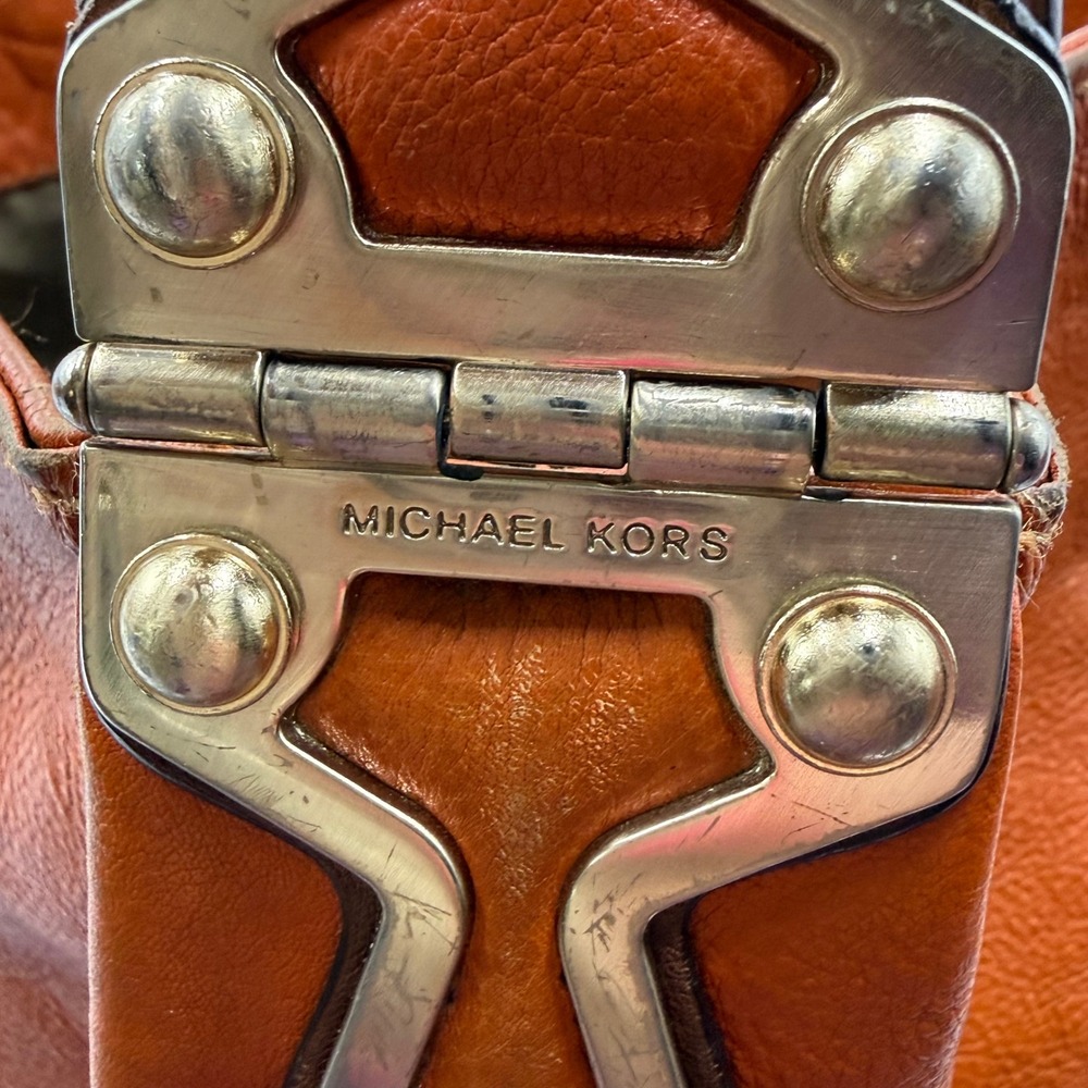 Michael Kors Leather Hobo Bag Large Orange Boho Chic Slouchy Shoulder Bag READ - Picture 7 of 15